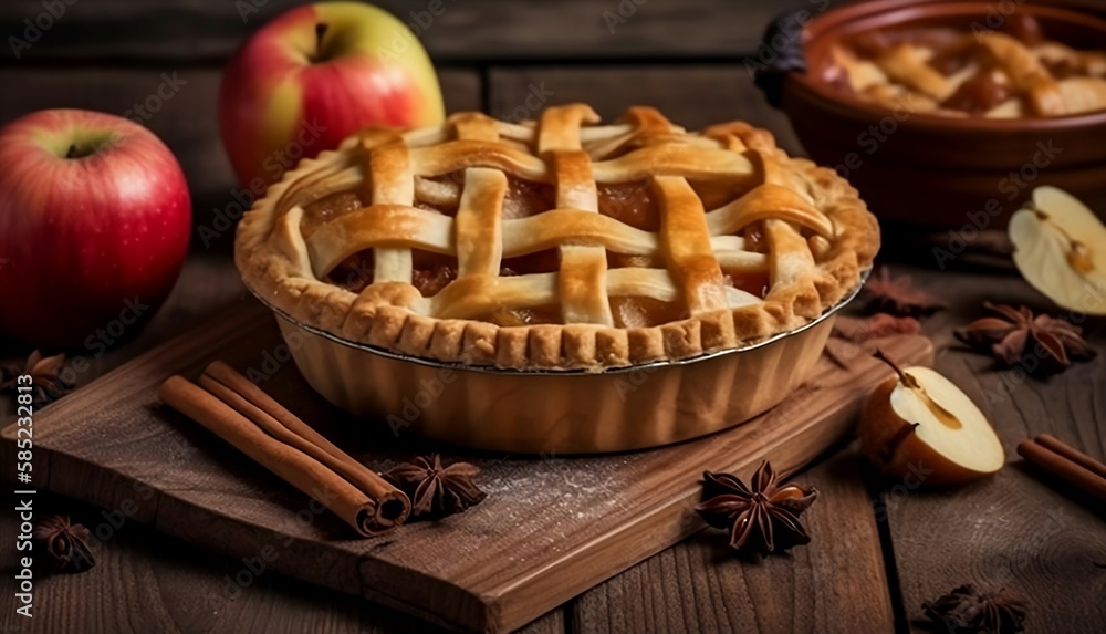 Fototapeta premium apple pie with cinnamon sticks