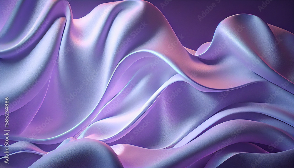 White Blue Violet Wavy Satin glass Background, Neon Lighting abstract with curves light purple background. - Generative AI