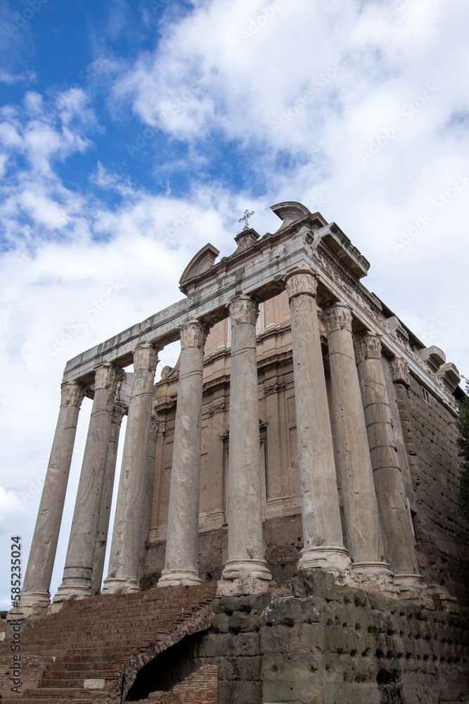 The Temple of Antoninus and Faustina is a temple of Ancient Rome (later adapted a Catholic church) located in the Roman Forum, Rome, Italy. The Temple of Antoninus and Faustina is a temple of Ancient Rome (later adapted a Catholic church) located in the Roman Forum, Rome, Italy.