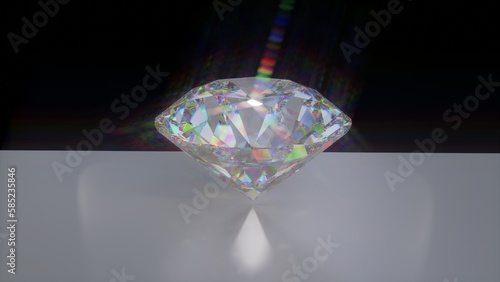 brilliant cut diamond with caustics and ies lighting in the dark background as procedural 3d modeling and compositing. photo