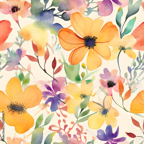 Watercolor Summer Flowers Seamless and Tileable