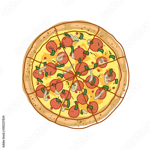 Pepperoni, Cheese and mushroom Pizza vector illustration in doodle style clip art