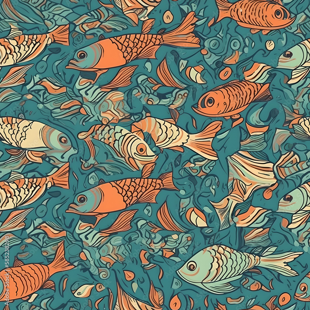 Fototapeta premium Fish Themed Seamless and Tileable Pattern