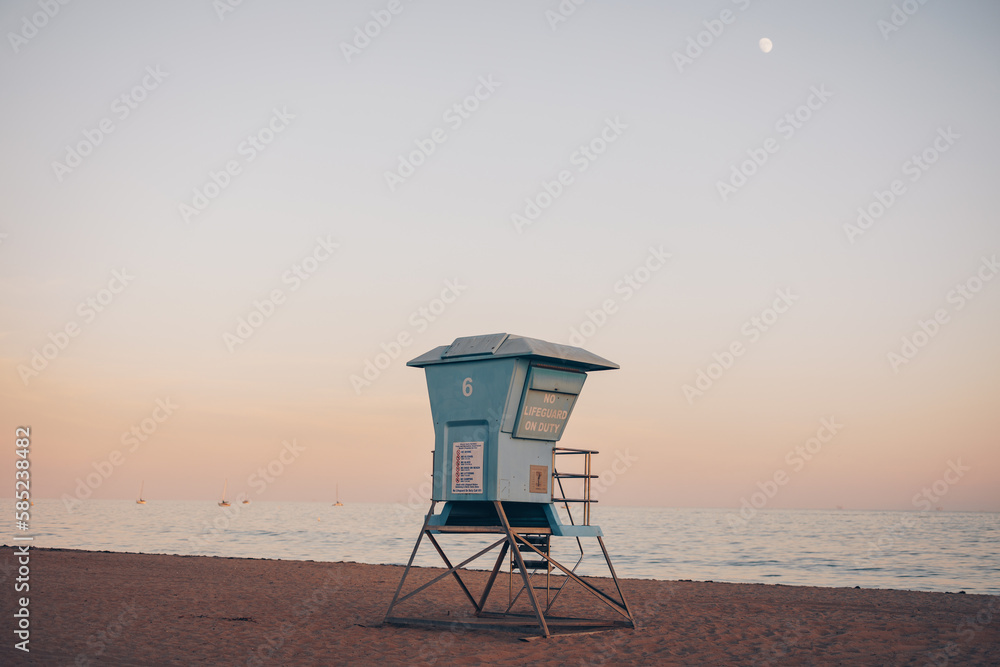 Lifeguard tower at California Beach Sunset