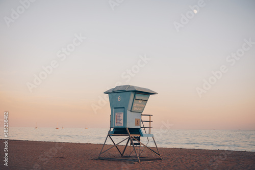 Lifeguard tower at California Beach Sunset