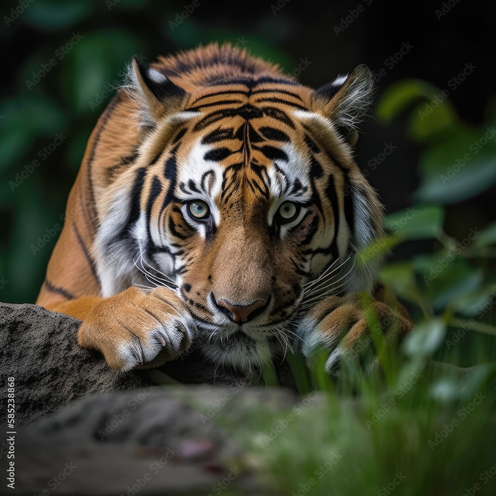 crouching tiger in a jungle crouching tiger in a jungle