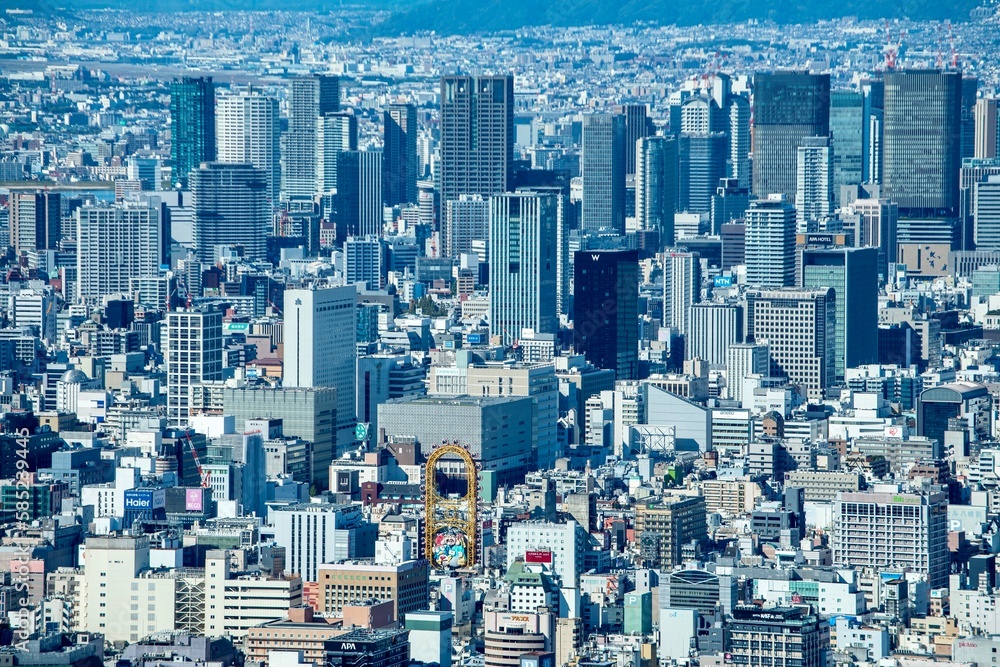 大阪府　あべのハルカスから眺める梅田のビル群