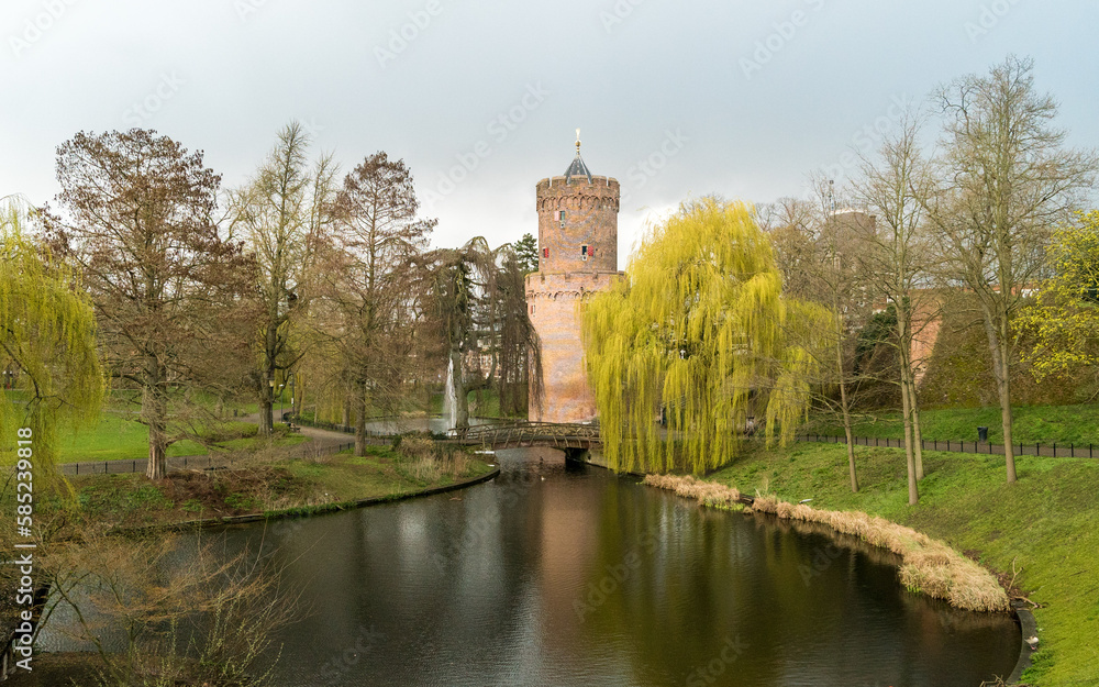 Old medieval tower Kruittoren in Kronenburgerpark in the city of Nijmegen, the Netherlands