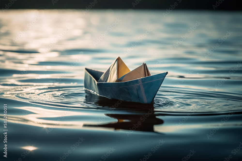 A paper boat floating in the water
