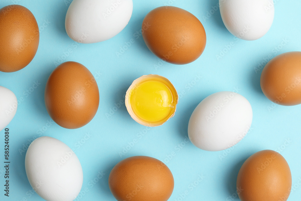 fresh farm chicken eggs on a colored background fresh farm chicken eggs on a colored background