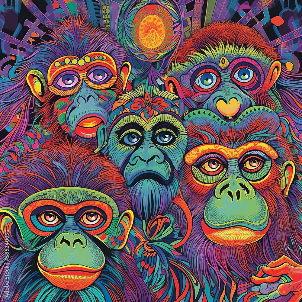 psychedelic animals, Generative AI. psychedelic animals, Generative AI.