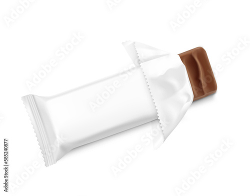Torn realistic packaging bar mockup. Vector illustration isolated on white background. Flat lay. Can be use for template your design, presentation, promo, ad. EPS10.	