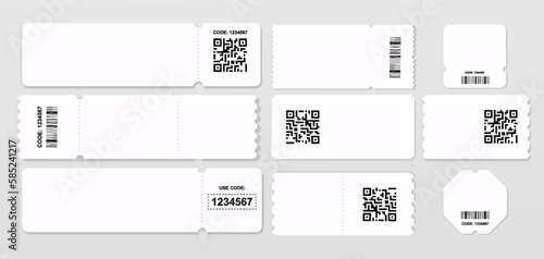 Realistic coupons set. Collection of graphic elements for website. Advertising, discounts and promotions, special offer for regular customers. Flat vector illustrations isolated on grey background