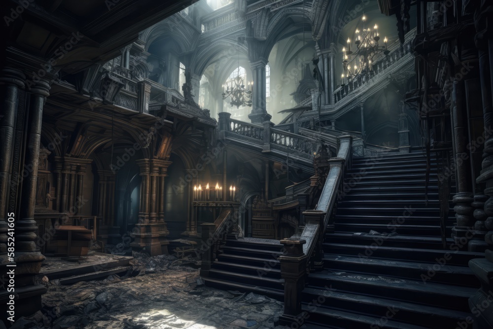 Fototapeta premium The fantastic dark city with mythical, magical atmosphere treasures