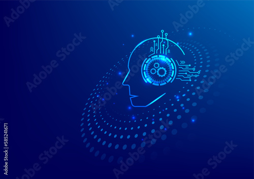 AI technology concept. Artificial intelligence. Cyber world. Chat with ai GPT. Technology communication, blue background futuristic. Future cooperation. A world powered by AI