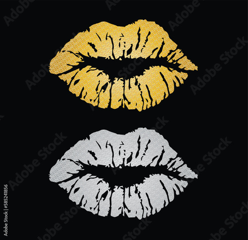 Golden and silver glitter lips vector illustration clip art