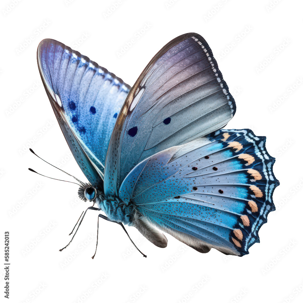 In this stunning image, a blue butterfly is captured with intricate ...