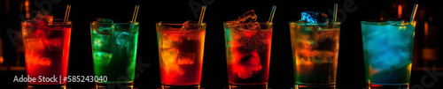 6 neon Cocktails / Drinks in Neonfarben und Neonlicht. Generative Ai.  photo