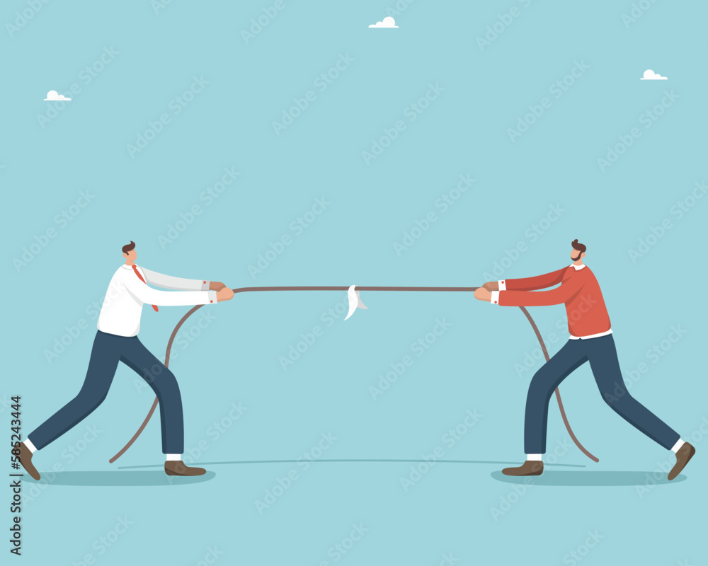 Competition in the market, occupying a niche in business, struggle and rivalry for a consumer or buyer, team conflict with different development strategies, businessmen pulling the business rope. Competition in the market, occupying a niche in business, struggle and rivalry for a consumer or buyer, team conflict with different development strategies, businessmen pulling the business rope.