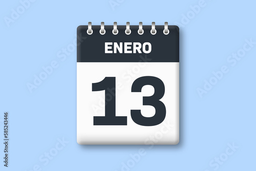 13 de enero - fecha calendario pagina calendario - decimotercer dia de enero sobre fondo azul photo