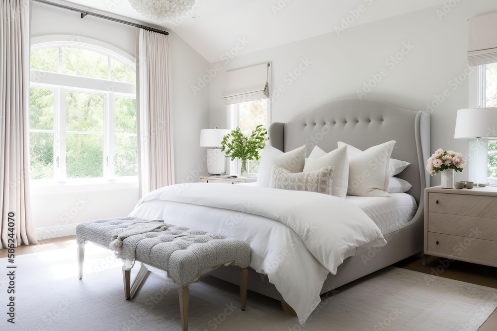 Fototapeta premium modern bedroom design, symmetry wallpaper all design, generative artificial intelligence