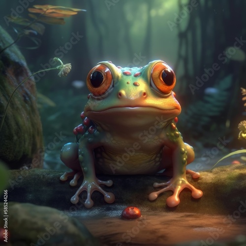 An adorable happy frog. Generative AI.