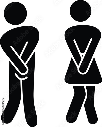 Urgent to pee, Toilet Urge Stick figure silhouette Man and Woman, Girl and boy, vector illustrations clip art