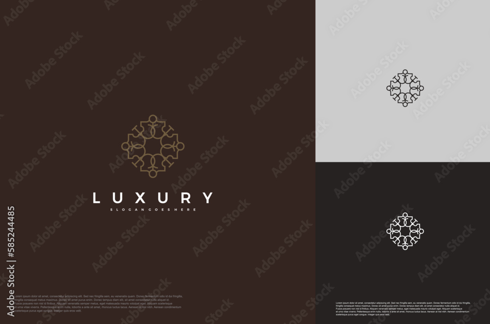 Geometric ornament line art logo. Minimal and elegant royalty logo design. Vector geometric hipster identity for luxury brand.
