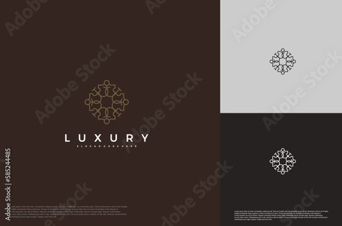 Geometric ornament line art logo. Minimal and elegant royalty logo design. Vector geometric hipster identity for luxury brand.
