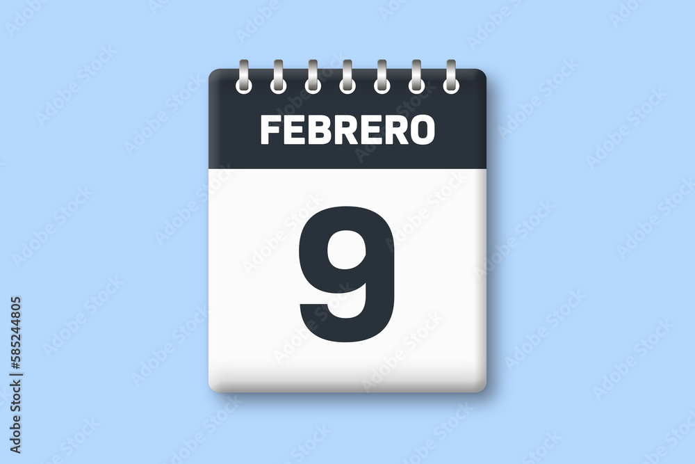 9 de febrero - fecha calendario pagina calendario - noveno dia de febrero sobre fondo azul 9 de febrero - fecha calendario pagina calendario - noveno dia de febrero sobre fondo azul
