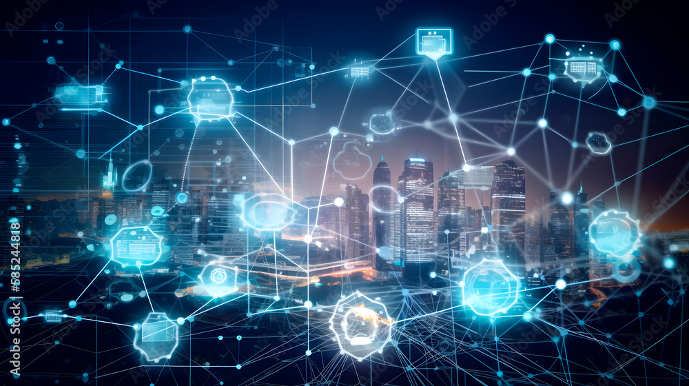 A futuristic image showing the development of AI technology from its inception to the present and the possibilities of the future A futuristic image showing the development of AI technology from its inception to the present and the possibilities of the future