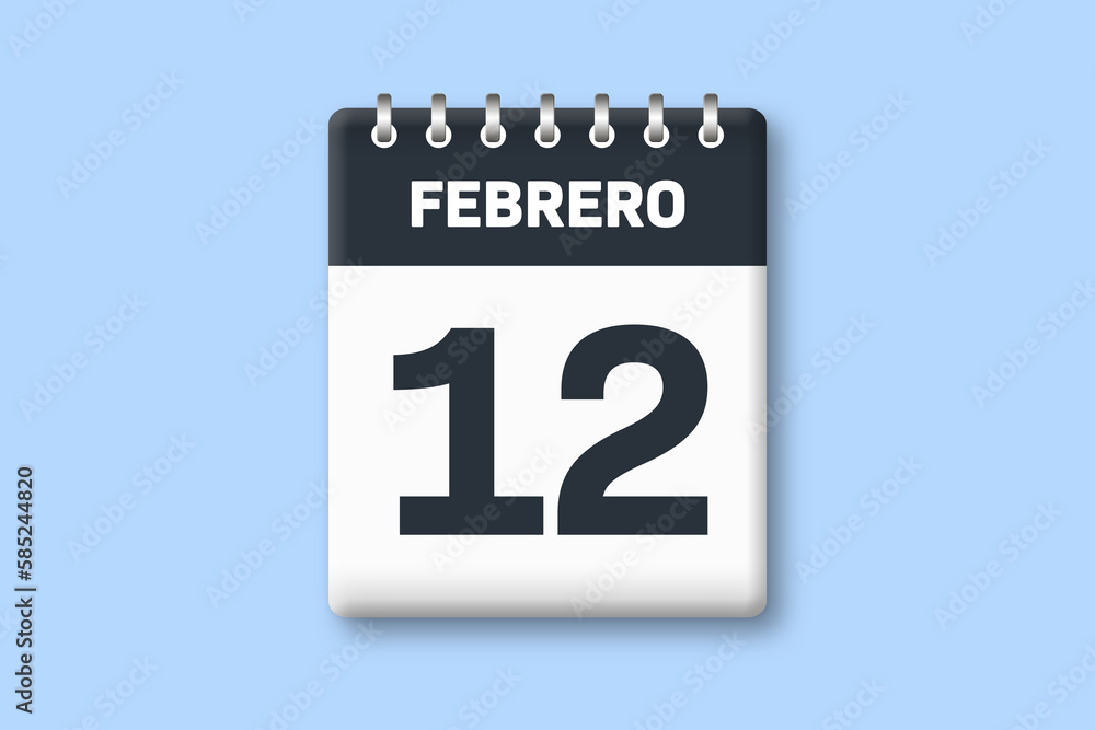 12 de febrero - fecha calendario pagina calendario - duodecimo dia de febrero sobre fondo azul 12 de febrero - fecha calendario pagina calendario - duodecimo dia de febrero sobre fondo azul