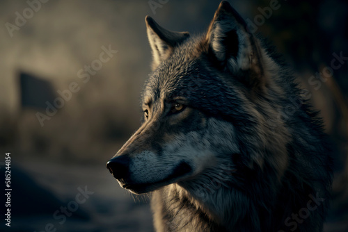 Vertical shot of beautiful cute wolf Generative AI © Dyeru