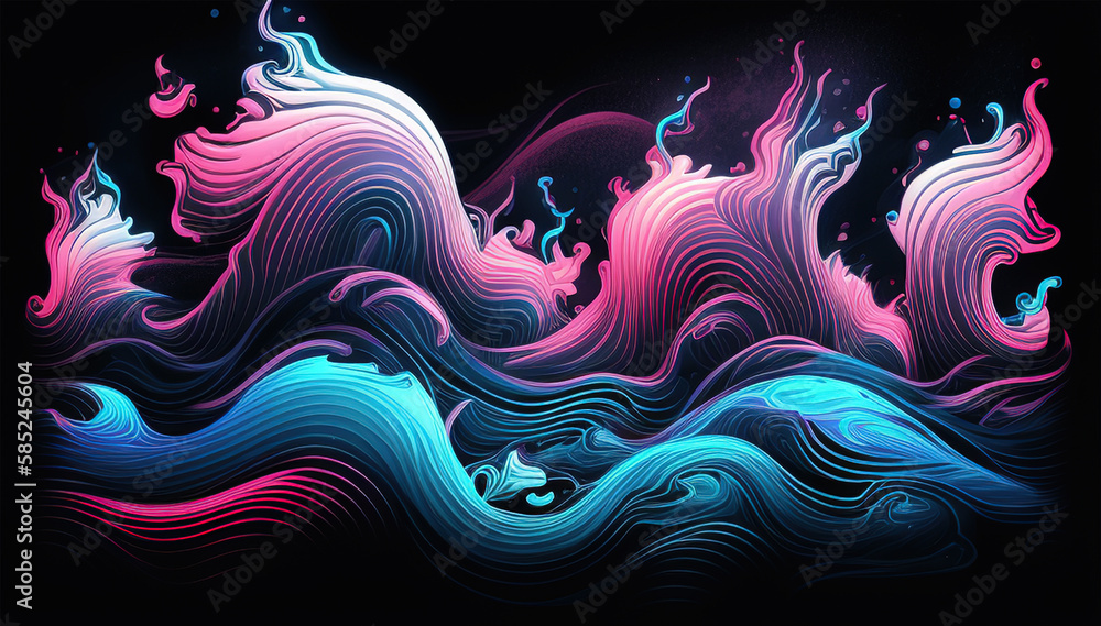 Shining Pink and Blue Waves on Dark illustration Shining Pink and Blue Waves on Dark illustration