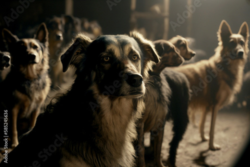 Vertical shot of cute abandoned dogs at street  stray dogs Generative AI