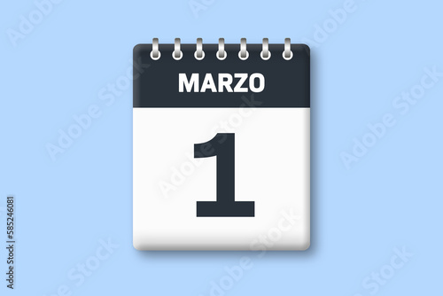 1 de marzo - fecha calendario pagina calendario - primer dia de marzo sobre fondo azul photo