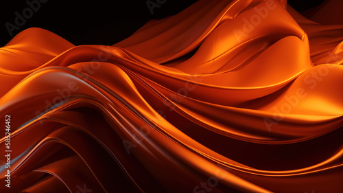 White orange Wavy Satin glass Background, Neon Lighting highlights an orange silk fabric blowing in the wind folds. - Generative AI