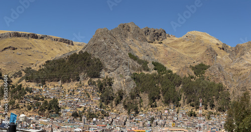 HUANCAVELICA, PERU - JULY 22, 2022: Panoramic view of the Calvario mountain located in the city of Huancavelica.