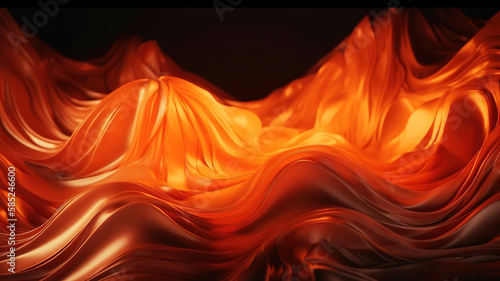 White orange Wavy Satin glass Background, Neon Lighting highlights an orange silk fabric blowing in the wind folds. - Generative AI