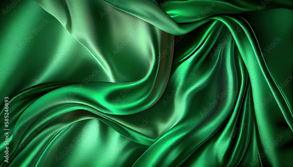 Green satin texture that is green silver fabric silk panorama background with Abstract green background. - Generative AI Green satin texture that is green silver fabric silk panorama background with Abstract green background. - Generative AI