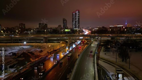 Wallpaper Mural Moscow, Russia. Night view of the city from a bird's-eye view, Yaroslavskoe highway in the direction of the center of Moscow, A bird's-eye view. Automobile interchange Torontodigital.ca