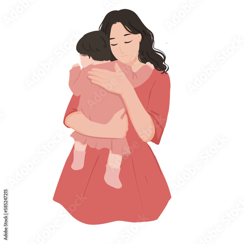 Mother and daughter hug flat illustration 