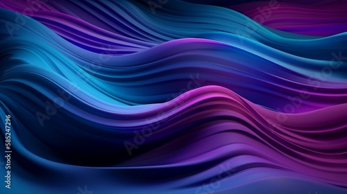 A background of waving silk fabric in blue and purple. Generative AI. 