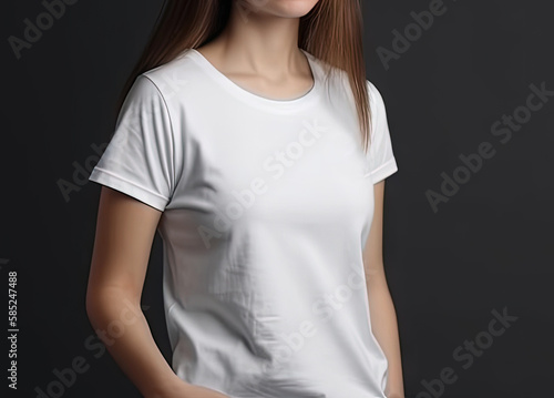 Model posing in plain tshirt against street wall. White T-Shirt front and back, Mockup template for design print.