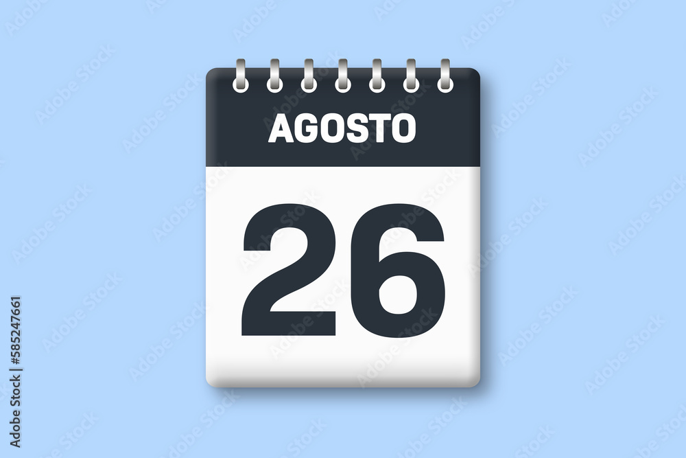 26 de agosto - fecha calendario pagina calendario - vigesimo sexto dia de agosto sobre fondo azul 26 de agosto - fecha calendario pagina calendario - vigesimo sexto dia de agosto sobre fondo azul