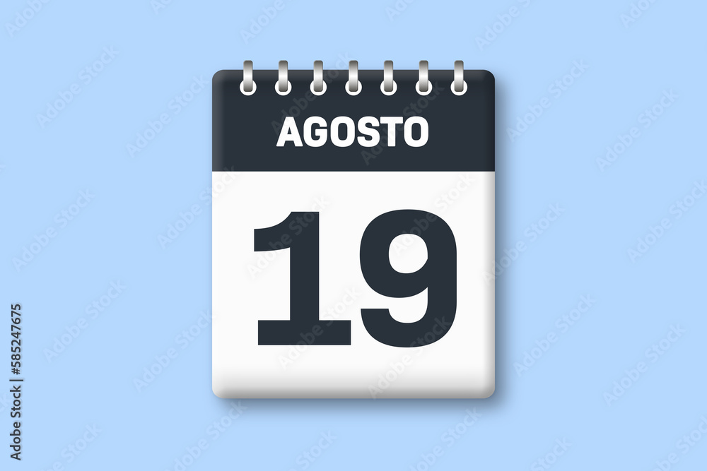 19 de agosto - fecha calendario pagina calendario - decimonoveno dia de agosto sobre fondo azul 19 de agosto - fecha calendario pagina calendario - decimonoveno dia de agosto sobre fondo azul