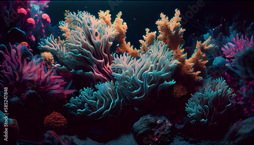 Beautifiul underwater panoramic view with tropical fish and coral reefs © ArtStage