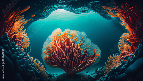 Fototapeta Naklejka Na Ścianę i Meble -  Beautifiul underwater panoramic view with tropical fish and coral reefs