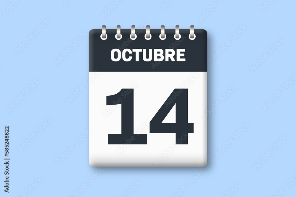 14 de octubre - fecha calendario pagina calendario - decimocuarto dia de octubre sobre fondo azul 14 de octubre - fecha calendario pagina calendario - decimocuarto dia de octubre sobre fondo azul