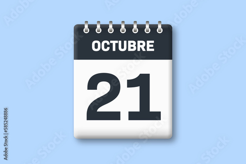 21 de octubre - fecha calendario pagina calendario - vigesimo primer dia de octubre sobre fondo azul